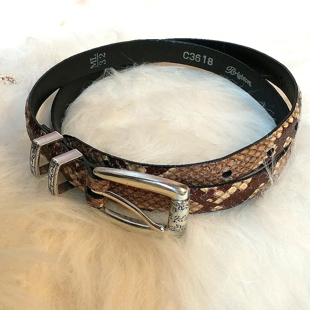 Brighton C3618 Snake Skin Belt With Decorative Silver Buckle & Hardware